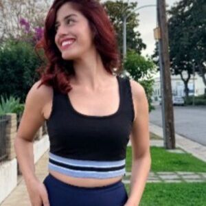 VELA Sport Sleeveless Cropped Top Tank Round Neckline Color Block Blk M